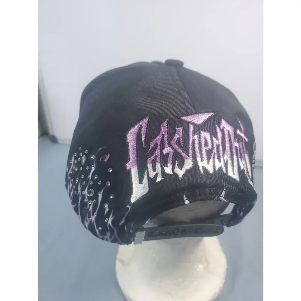 CASHED OUT HATS Purple Flame Black Purple Snapback Hat Skull Full Set COFLAMES